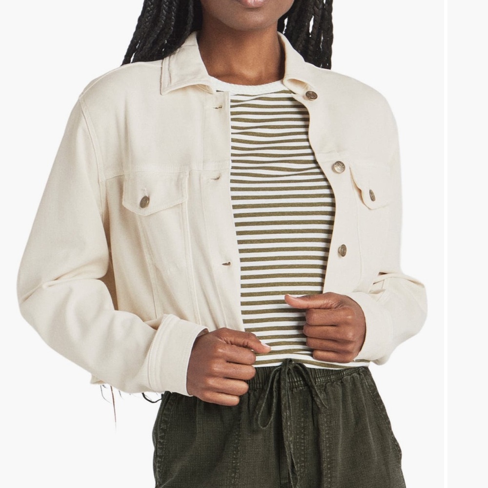 KENSIE Vintage Luxe Ivory Oversized Cropped Denim-Style Jacket S Small NWOT - Picture 1 of 10